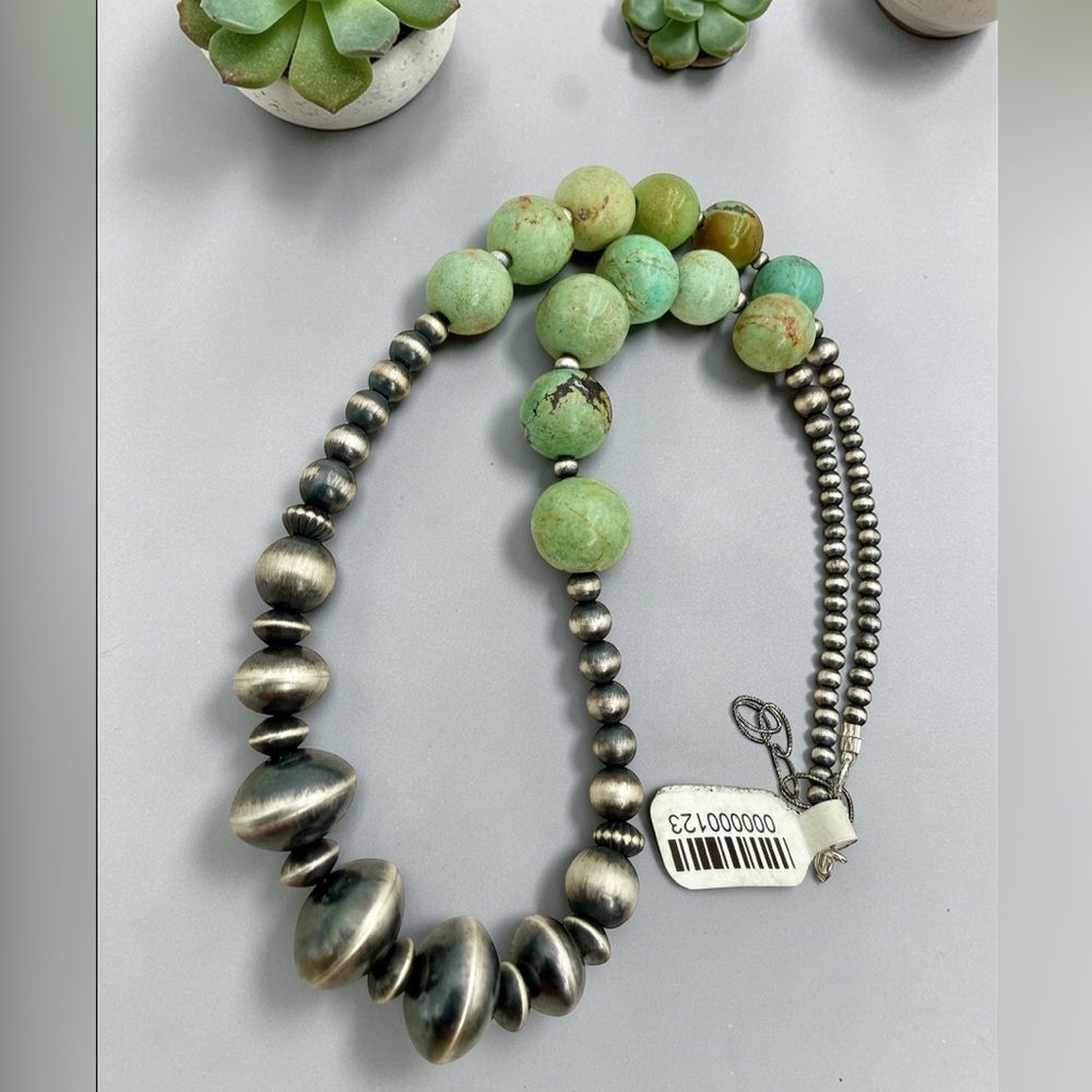 NWT Navajo Sterling Silver & Turquoise Beaded Necklace 18–20” Navajo Pearls - Picture 12 of 17